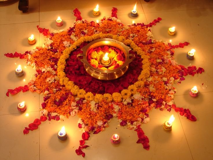 Diwali Rangoli with Real Flowers